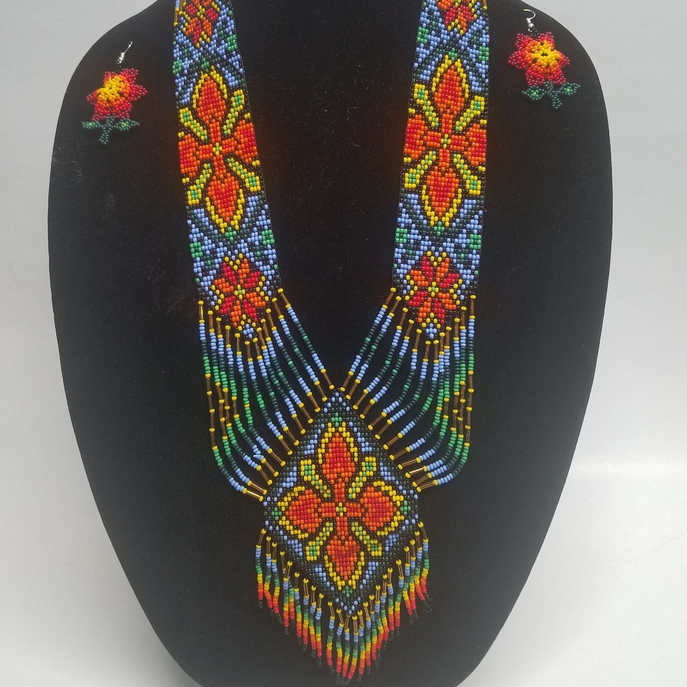 Huichol Art necklace and Earing set